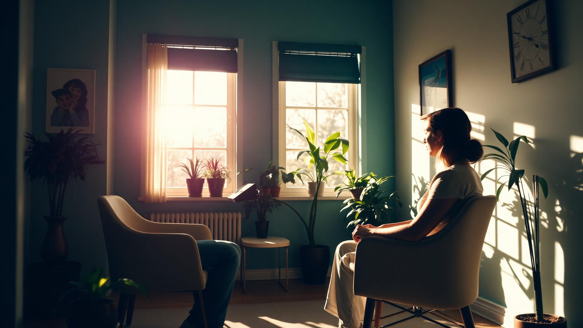 A calm, private consultation between a psychiatrist and patient in a warm, unhurried clinic setting.